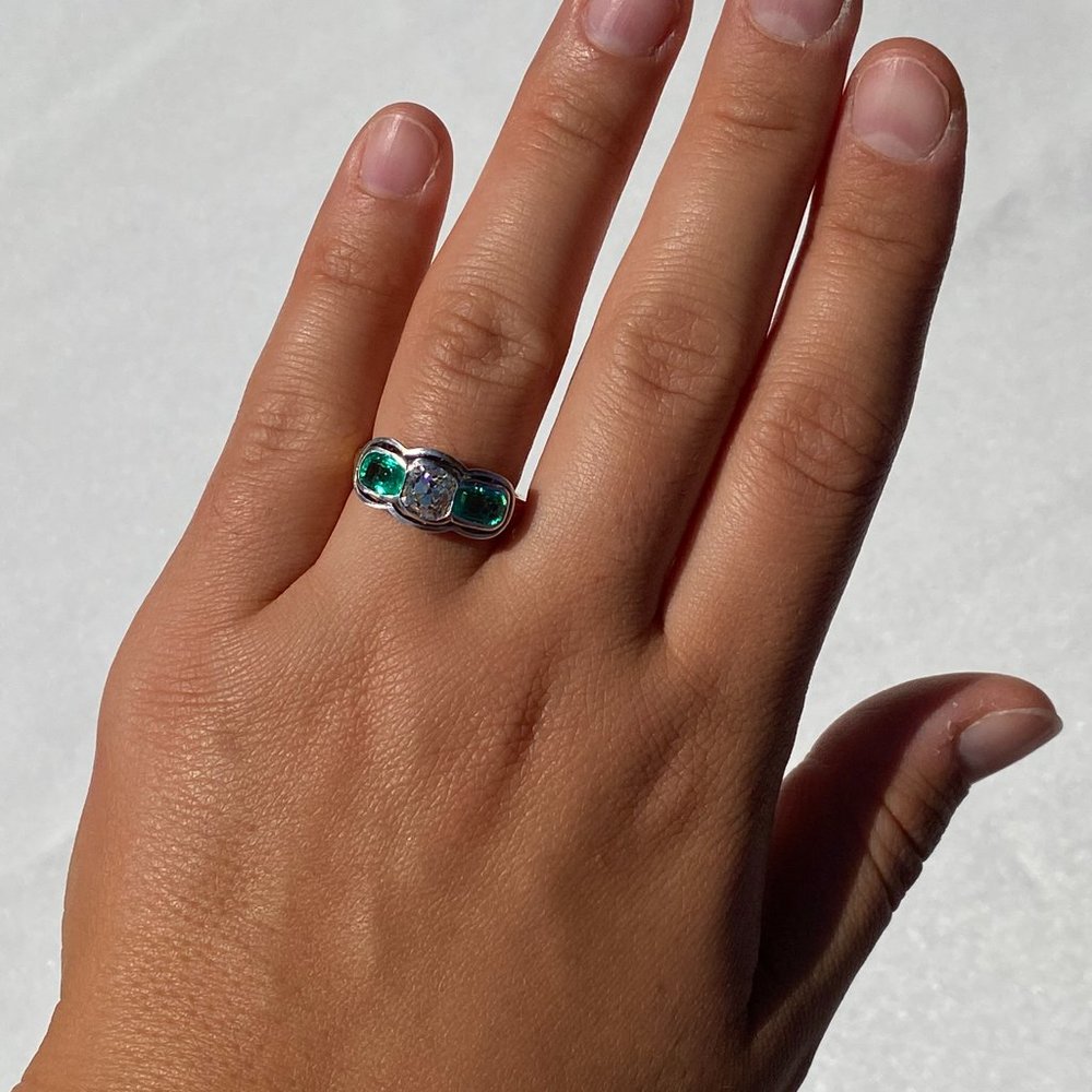 Antique Platinum Topped Engagement Ring with Old Mine Cushion Cut Diamond - Picture 8 of 11